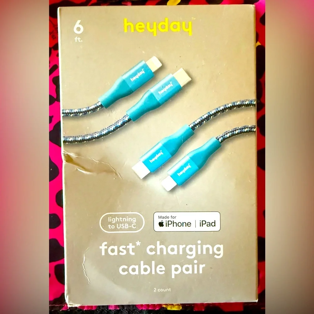 Heyday Fast Charging Cable Pair Lightning to USB-C 6 Foot Cord Two Cables